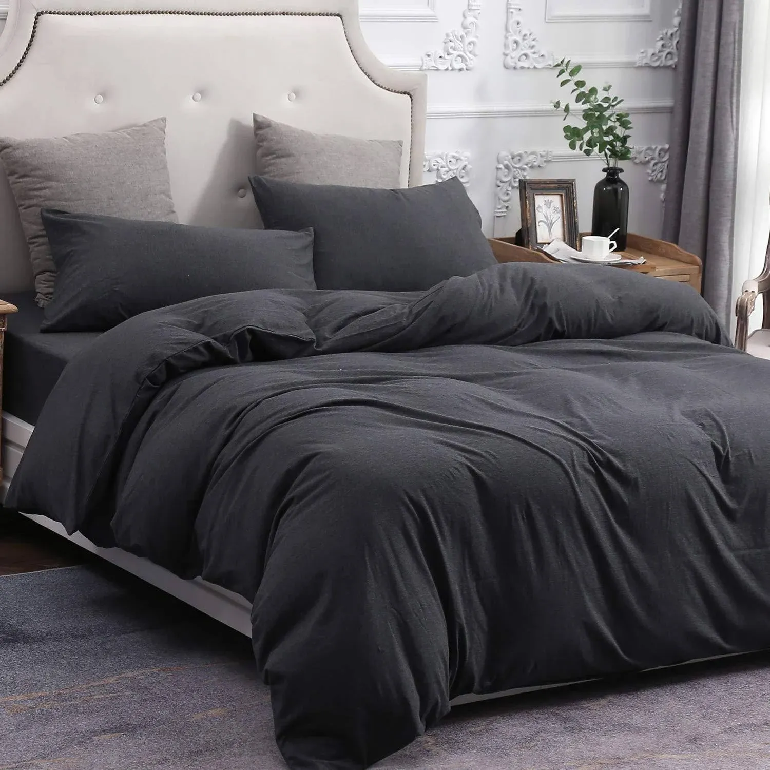 Pure Era 100% Cotton Jersey Knit Duvet Cover Set T-Shirt Cotton Heathered ...