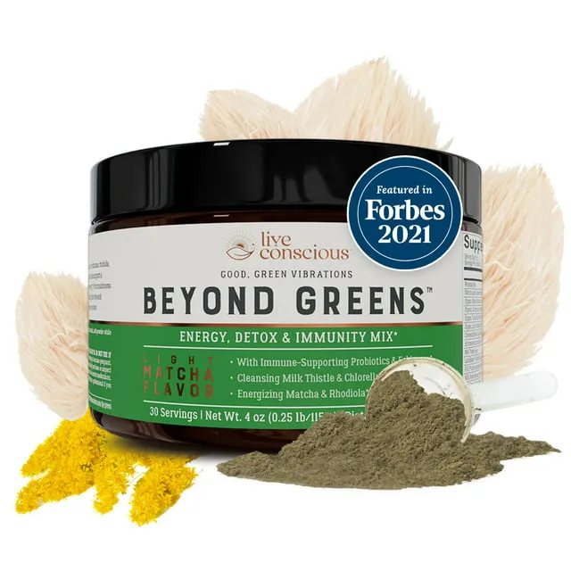 Live Conscious Beyond Greens Super Greens Powder Superfood - Delicious Debloating Green Powder - Matcha Greens Blend Superfood Powder w/Chlorella, Echinacea, Probiotics for Immune Support & Energy