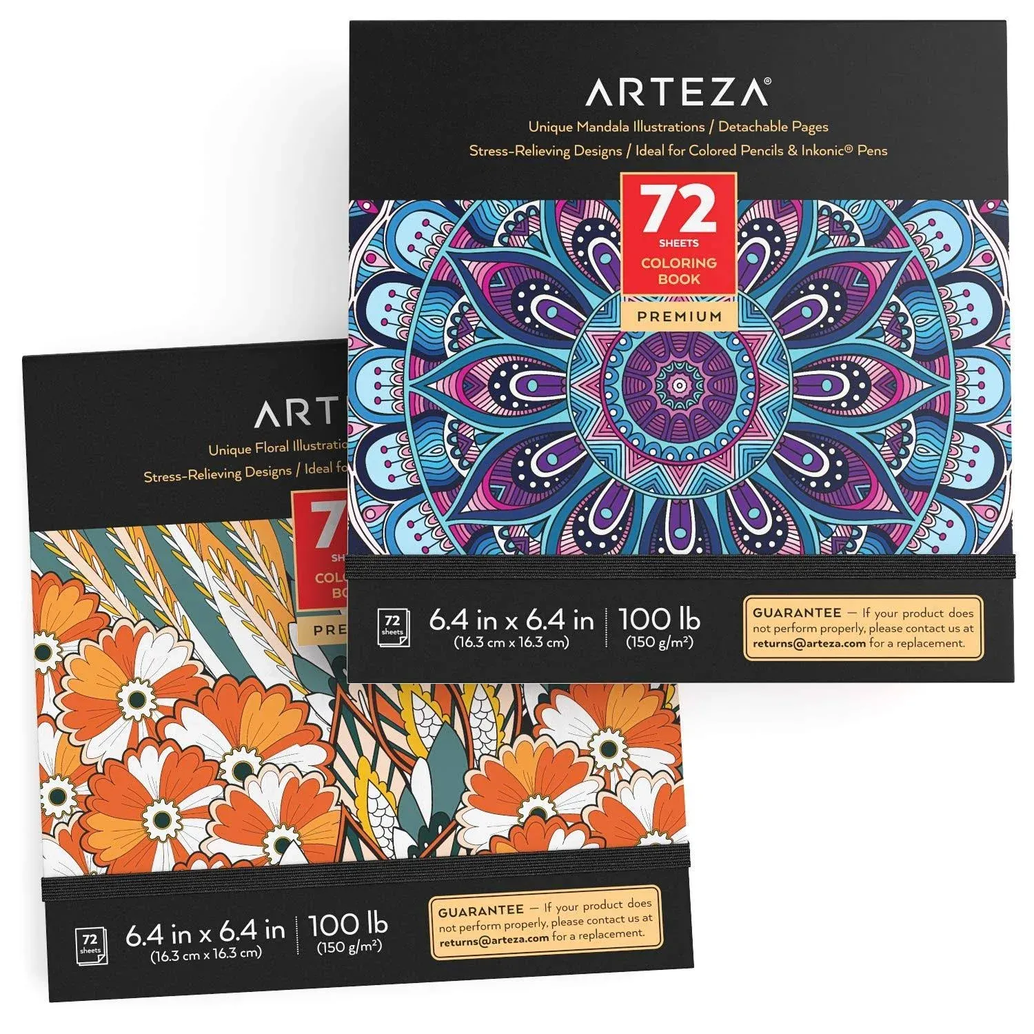 Arteza Adult Coloring Books Floral Mandala Designs 6.4x6.4 Inches Pack of 144