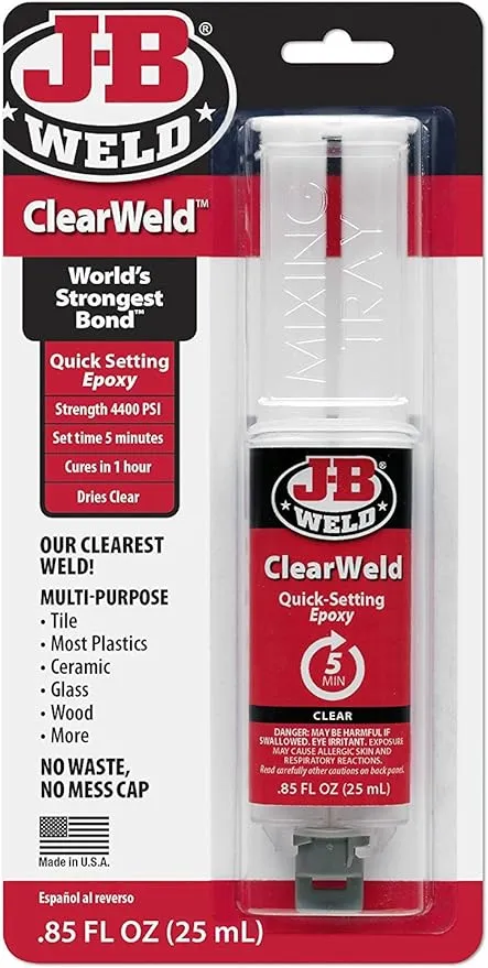 J-B Weld 50112 ClearWeld - Jeringa epoxi de ajuste rápido (0.8 fl oz, 2 unidades)