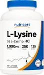 Nutricost L-Lysine 1000mg 250 Capsules - 500mg per Cap Gluten Free Non-GMO