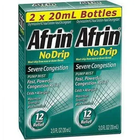 Afrin No Drip Severe Congestion Pump Mist 15 ml (Pack of 2)