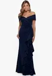 Xscape Womens Ruffled Off-The-Shoulder Evening Dress, Midnight