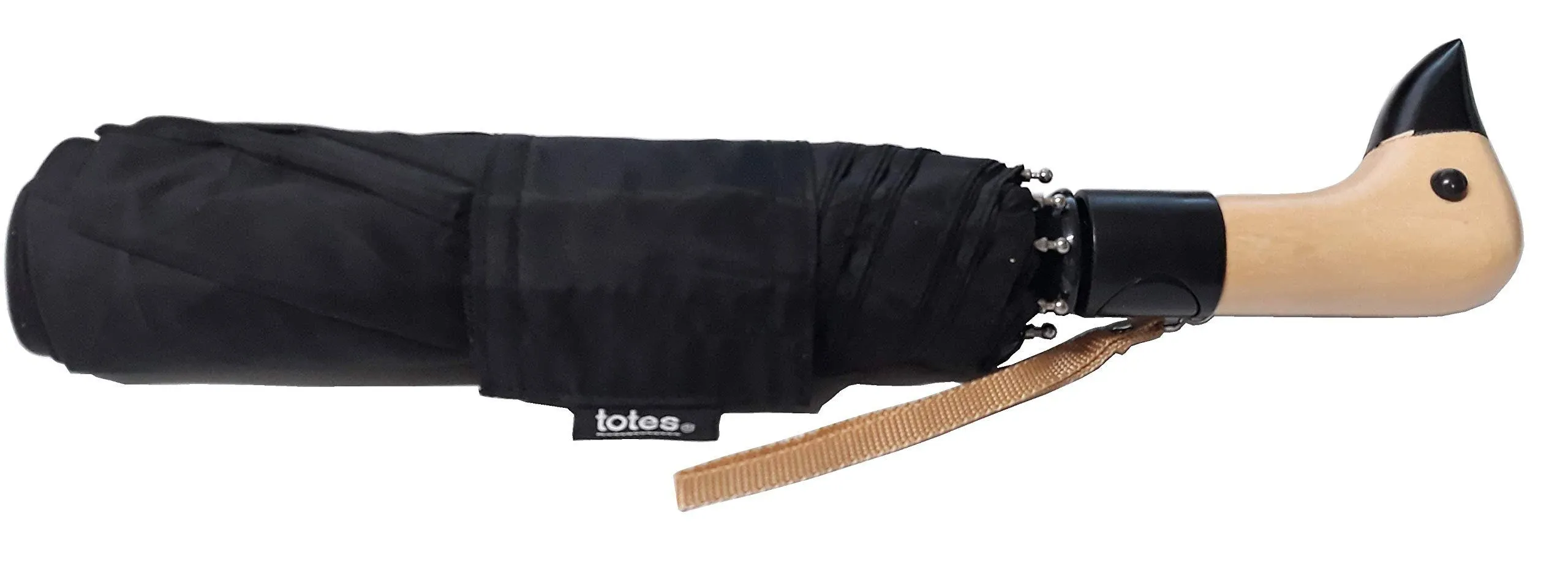 Totes Wooden Duck Handle Auto Open Umbrella - Black