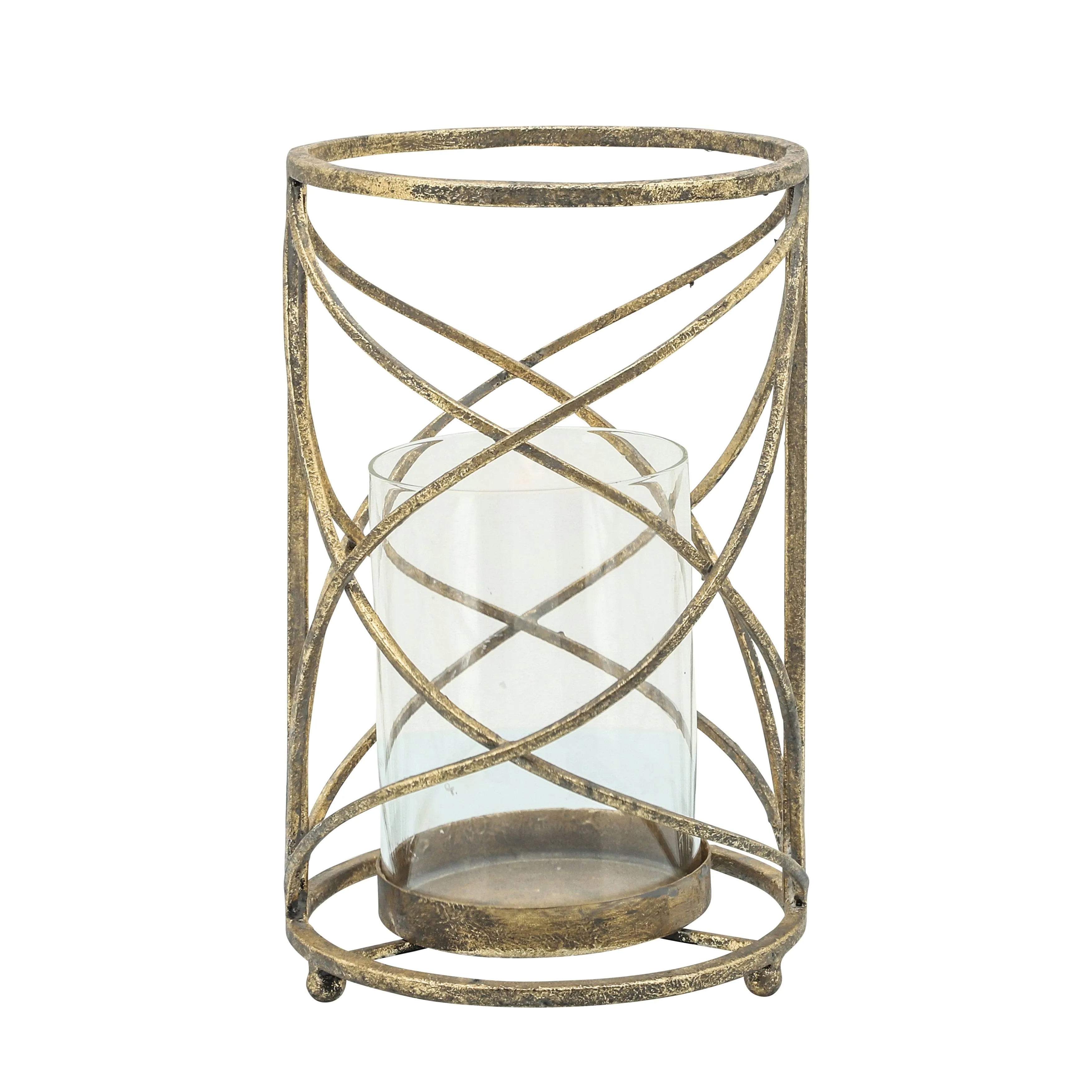 Gold Metal Hurricane Candle Holder, 10"