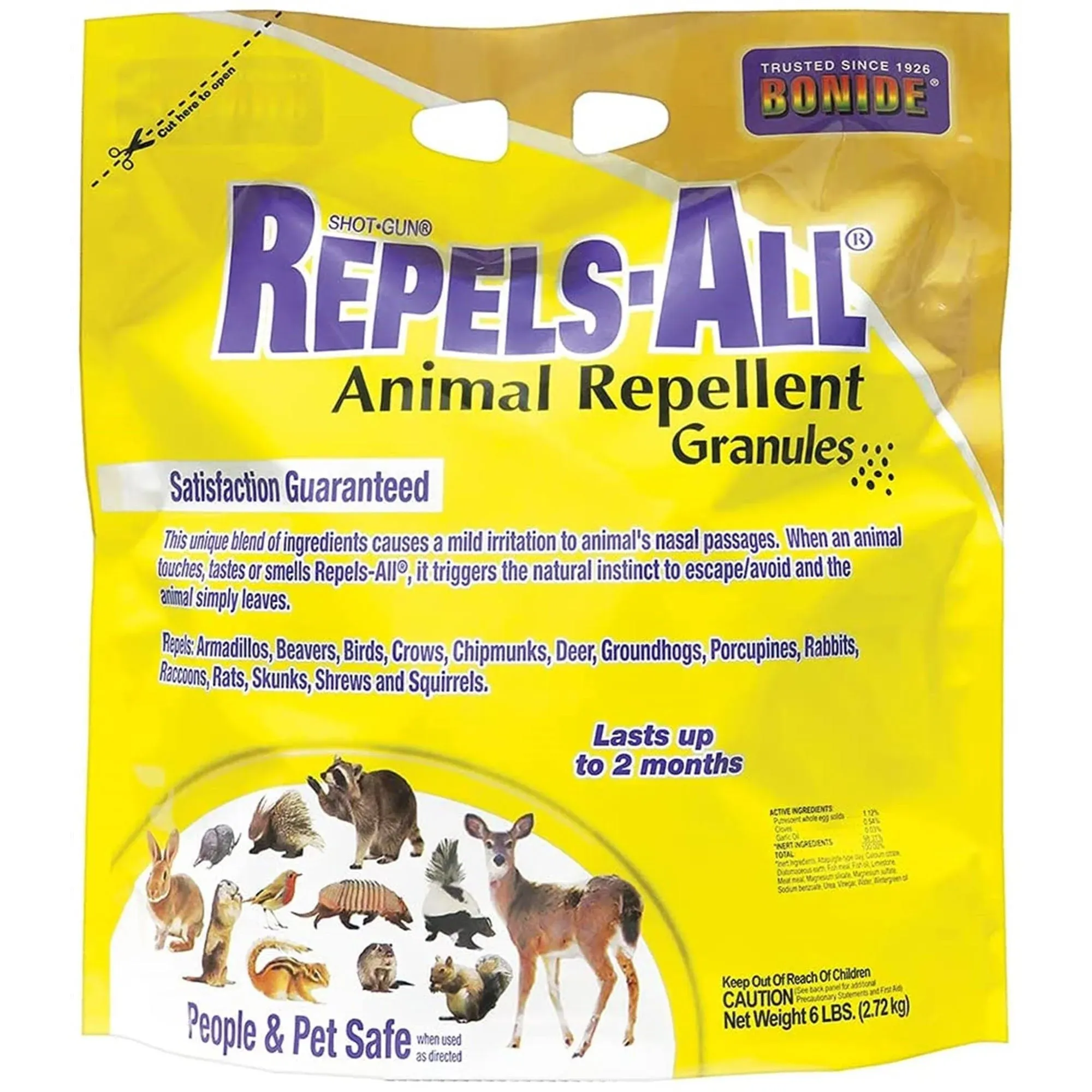 Bonide Repels-All Animal Repellent Granules, 6 lbs. Ready-to-Use Deer & Rabbit Repellent, Deter Pests from Lawn & Garden