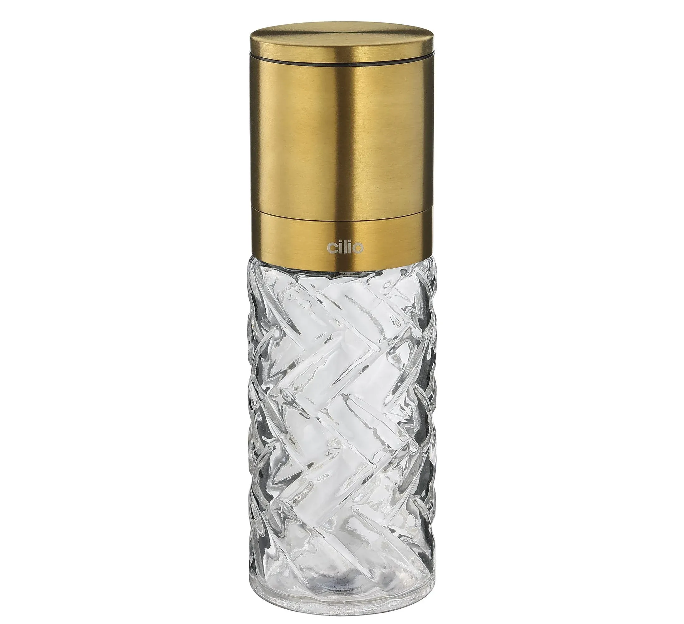 Cilio Cristallo Glass/Stainless Steel Salt or Pepper Mill, Gold, 2" by 6.7" H - Glass Gold Salt and Peper Grinder - Fresh Pepper Grinder Gold