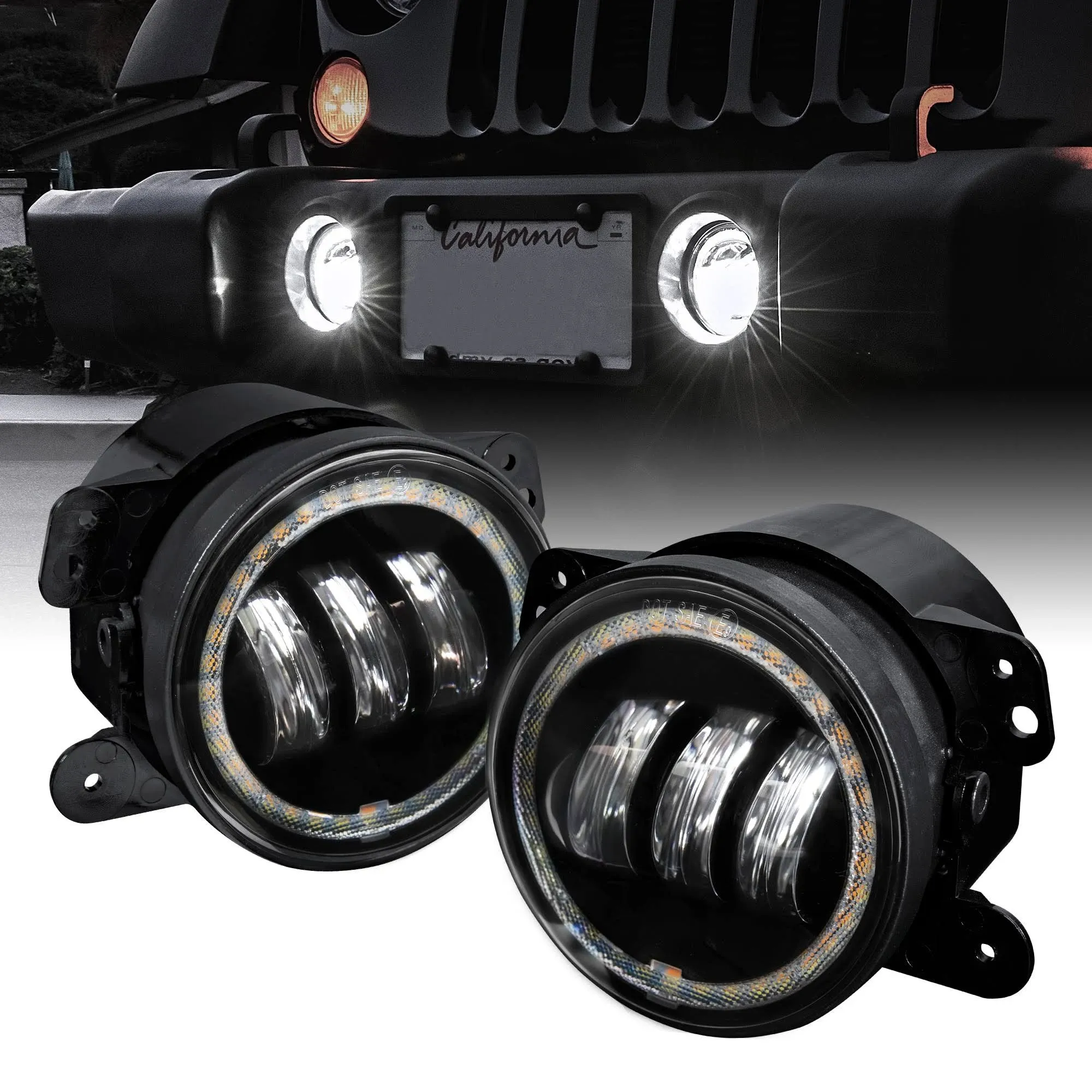 TRUE MODS 4-inch 60W LED Fog Lights Compatible w/Jeep Wrangler JK Unlimited JKU Front Bumper Accessories 2007-2018 Round Driving Lights