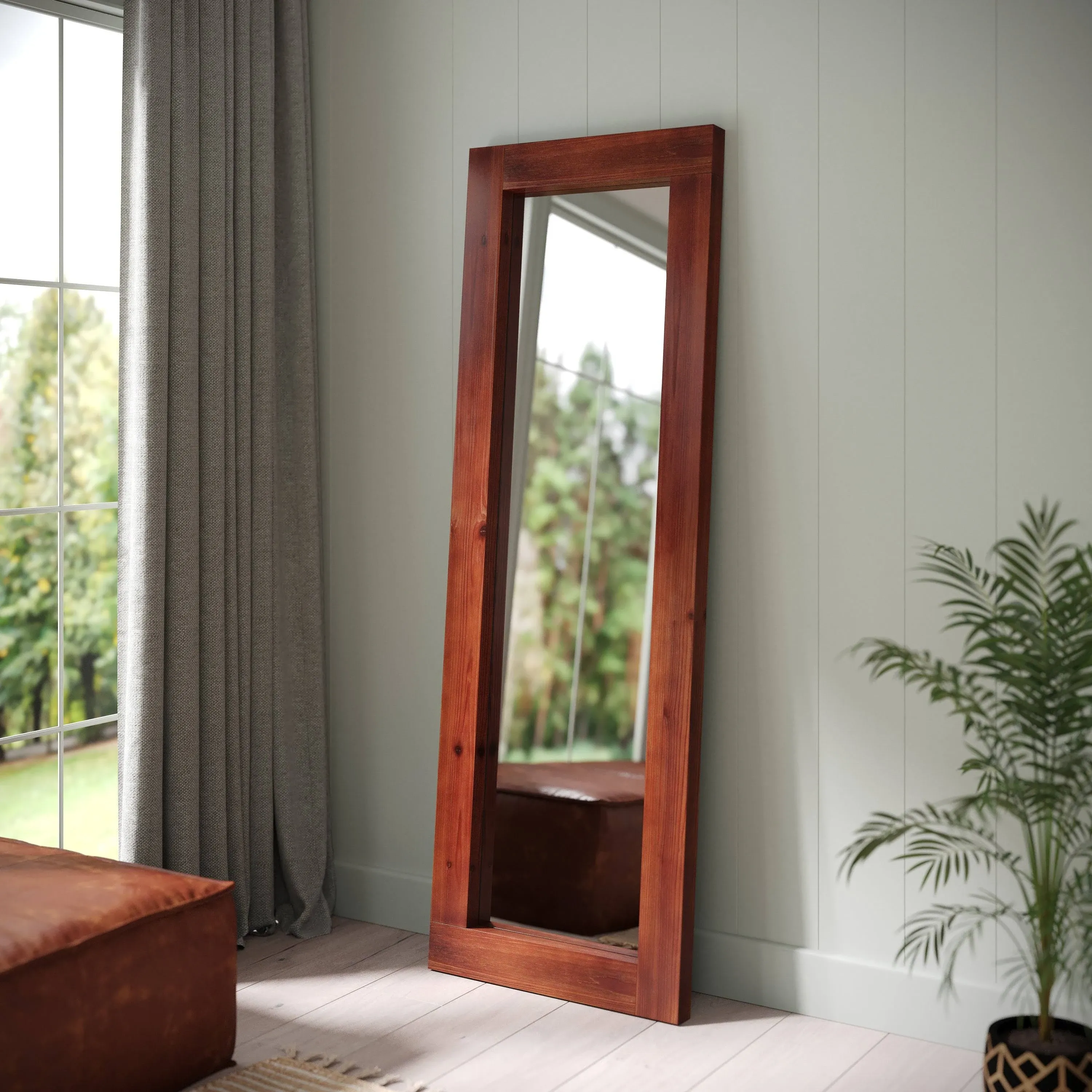 Emma + Oliver Gretel Full Length Floor Mirror, Wall Leaning or Wall Mounted, Wide Rustic Solid Wood Frame, 22x65, Dark Brown