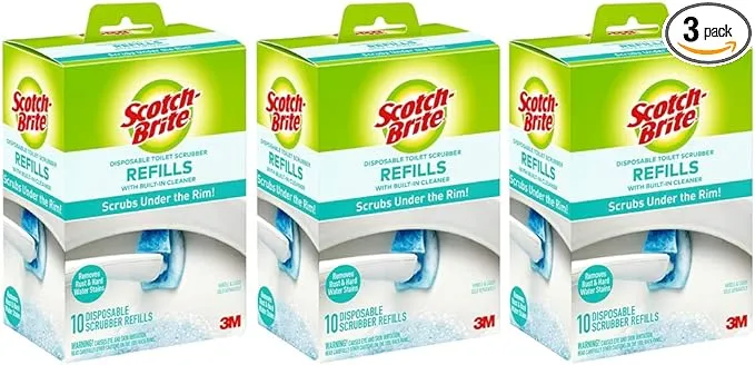 3M Scotch-Brite Disposable Toilet Scrubber Refill Pads for Toilet Cleaning System | Removes Rust & Hard Water Stains | 30 Disposable Refills