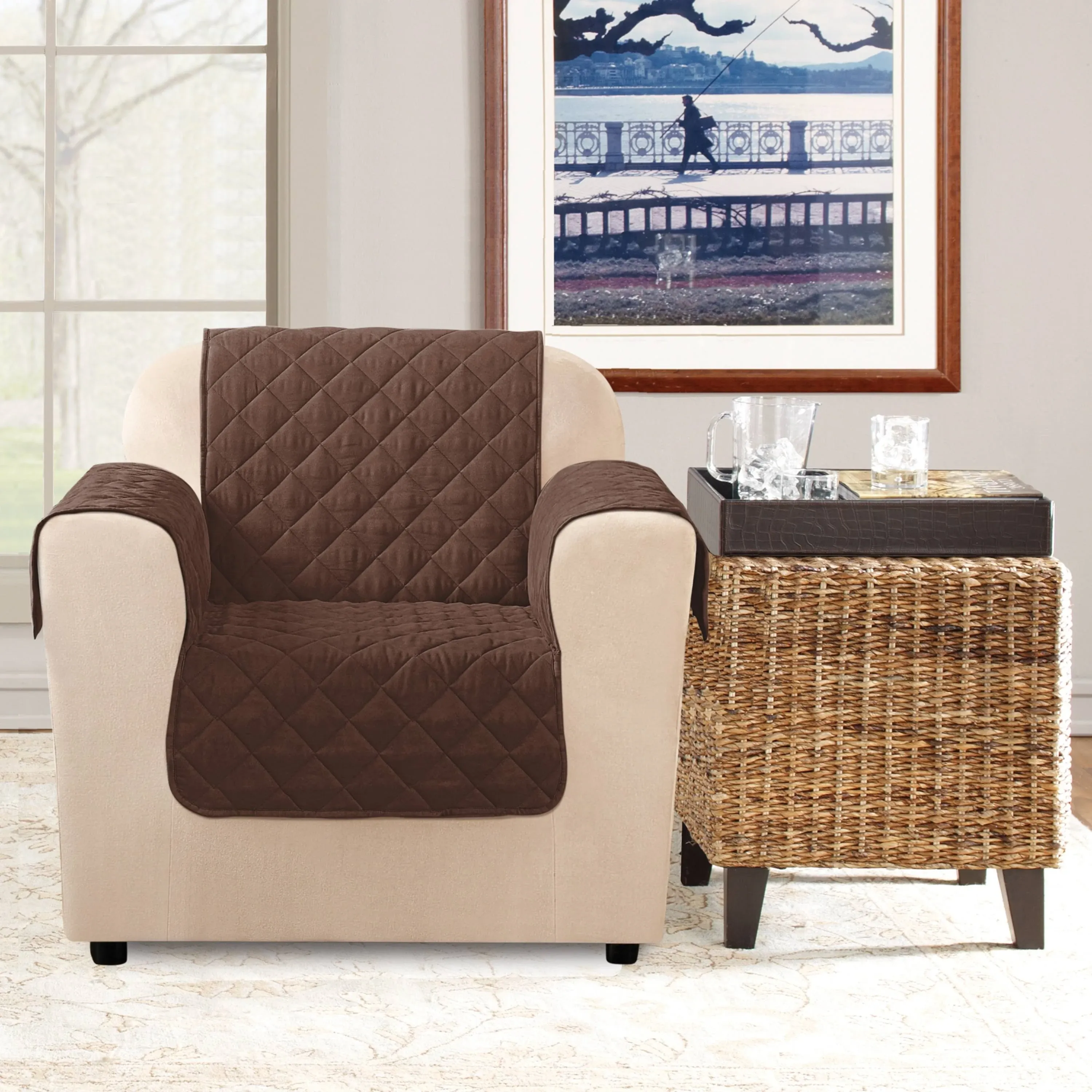 SureFit Microfiber Non Slip Chair Furniture Cover - Chocolate