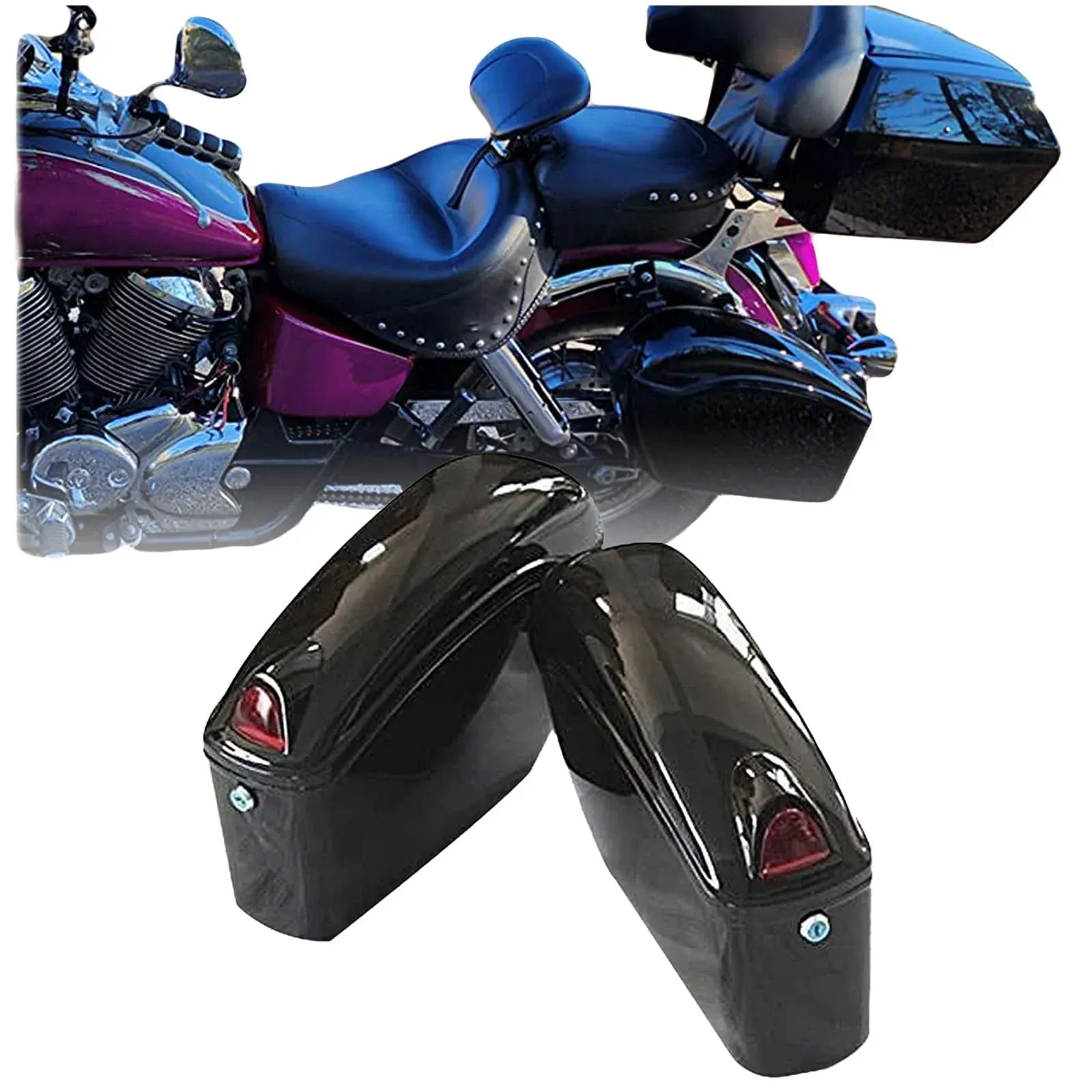 FY Black Hard Saddle Bag Trunk Luggage W Lights for Honda Motorcycle Cruiser