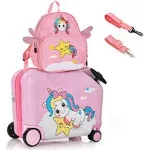 2 Pieces 18 Inch Ride-on Kids Luggage Set with Spinner Wheels-Pink