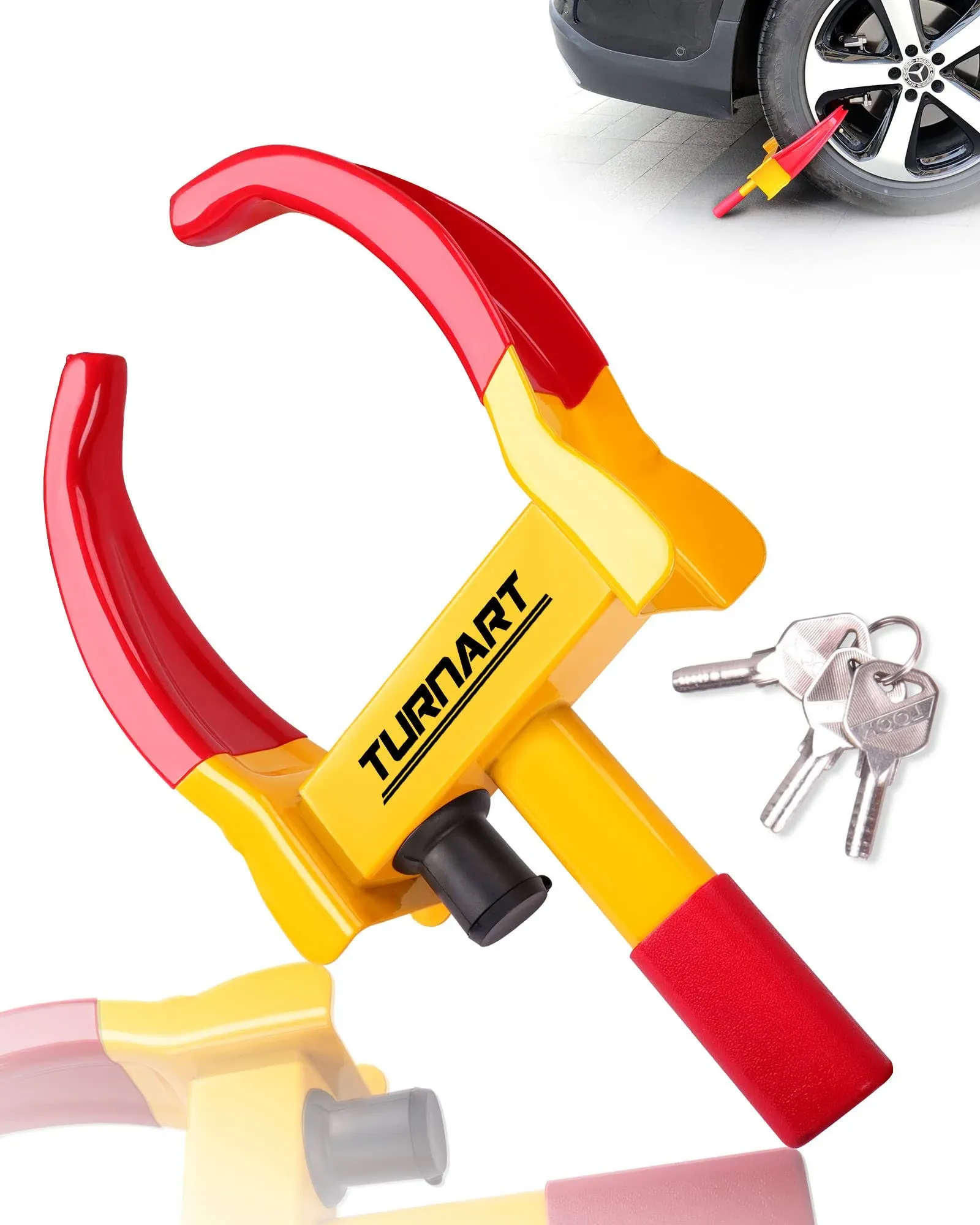 Turnart Heavy Duty Universal Security Trailer Wheel Locks Tire Red-Yellow 