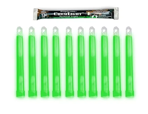 Cyalume Military Grade Green Glow Sticks - Premium Bright 6” ChemLight Emergency Glow Sticks with 8 Hour Duration (Bulk Pack of 10 Chem Lights)