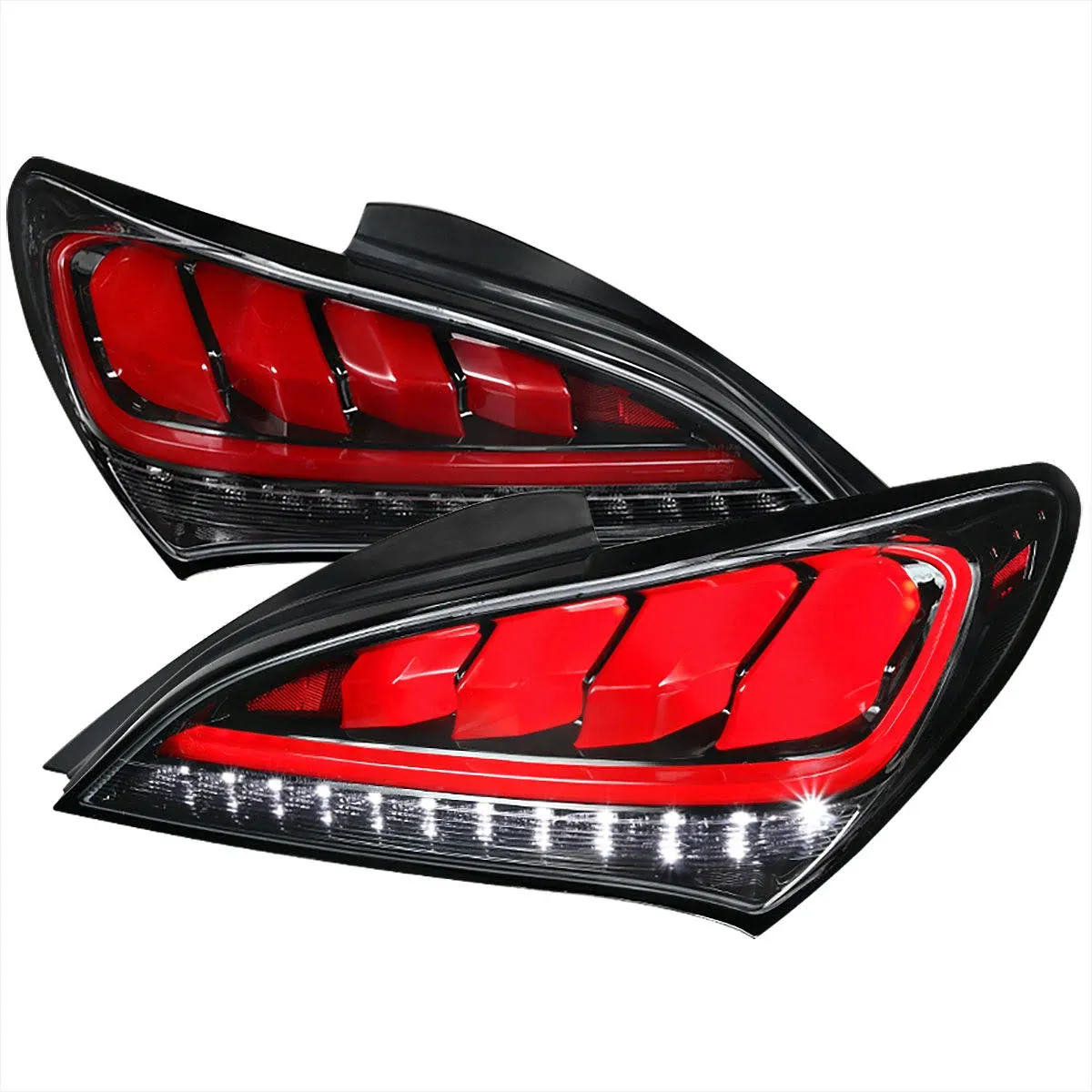 Spec-D Tuning Glossy Black Sequential LED Tail Lights for Hyundai Genesis Coupe