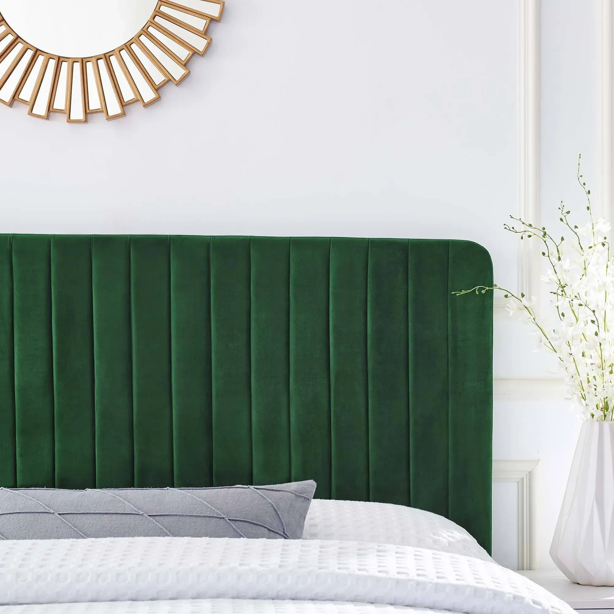 Modway Milenna Channel Tufted Performance Velvet Full/Queen Headboard Emerald