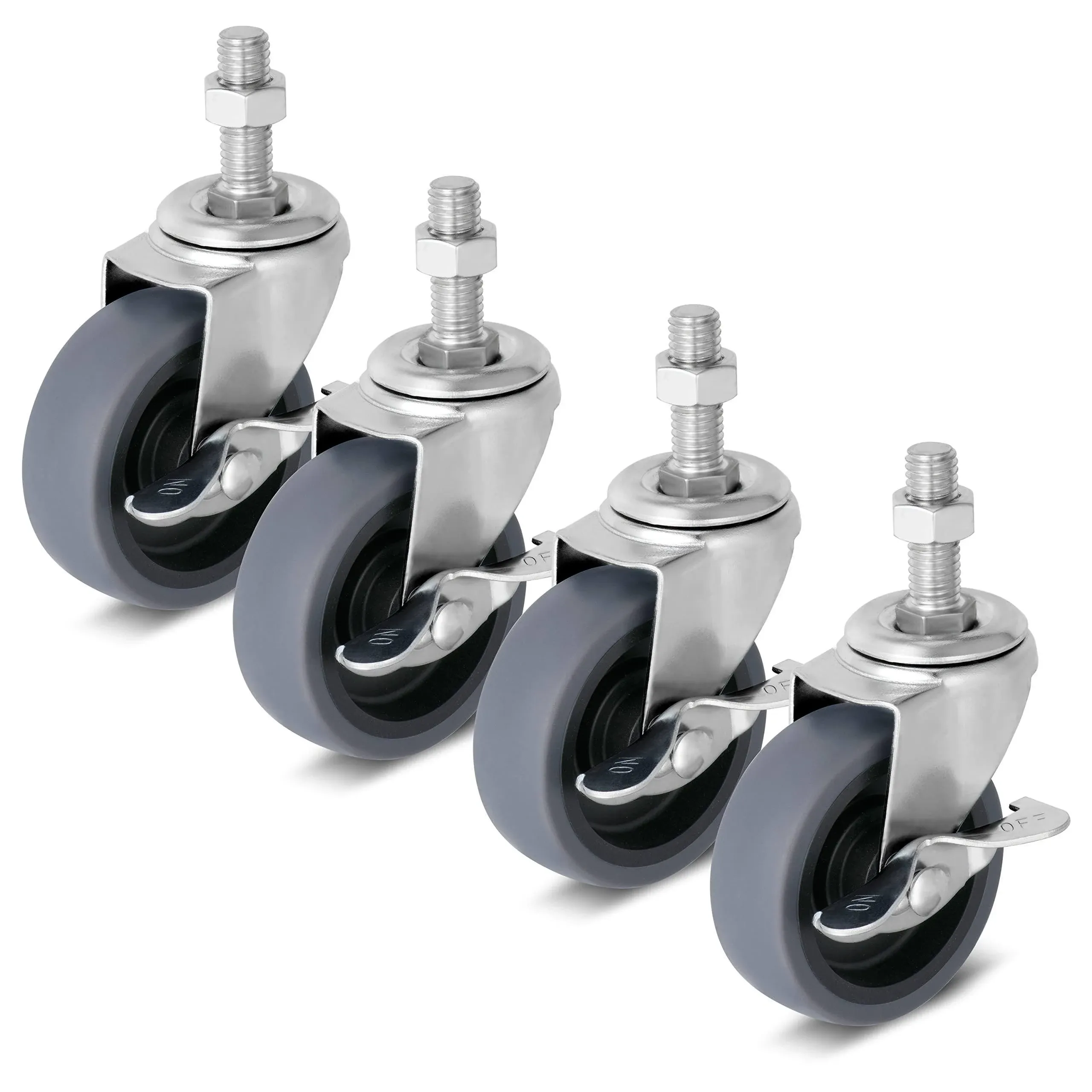 Caster Wheels 3 inch Locking Stem Casters, 1/2" -13 x 1-1/2" (Stem Diameter 1/2", Stem Length 1-1/2") Threaded Stem Casters Swivel Casters Set of 4Pcs Heavy Duty Castors Gray