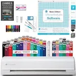 Silhouette Cameo 5 Vinyl Bundle- 36 Sheets of Vinyl, Vinyl Tool Kit, Premium Blade, Pens, and Cameo 5 Start Up Guide with Extra Designs (White)