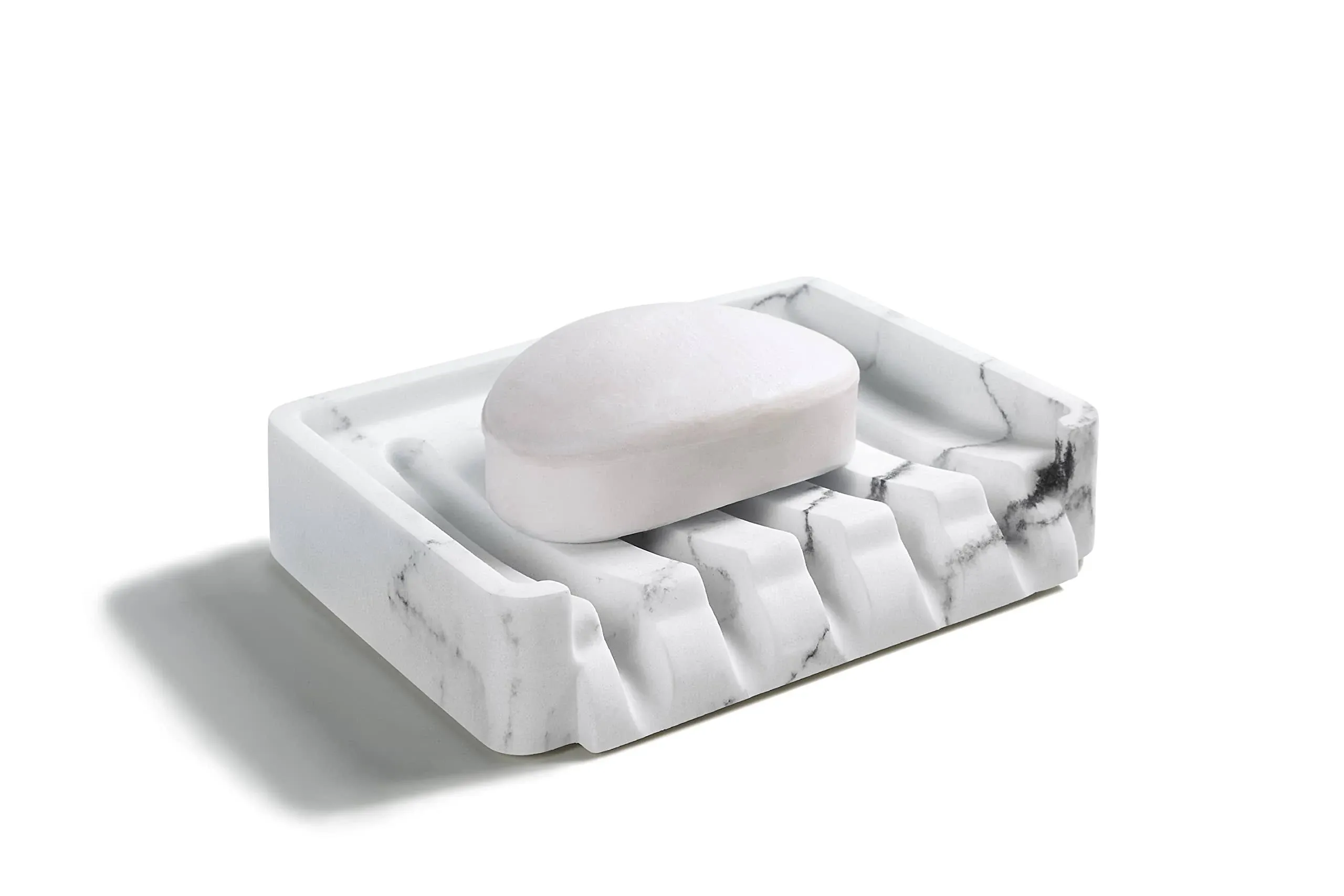 SunnyPoint Classic Kitchen, Bathroom Faux Marble Soap, Sponge Dish Drainer Holder (WHT, Resin)