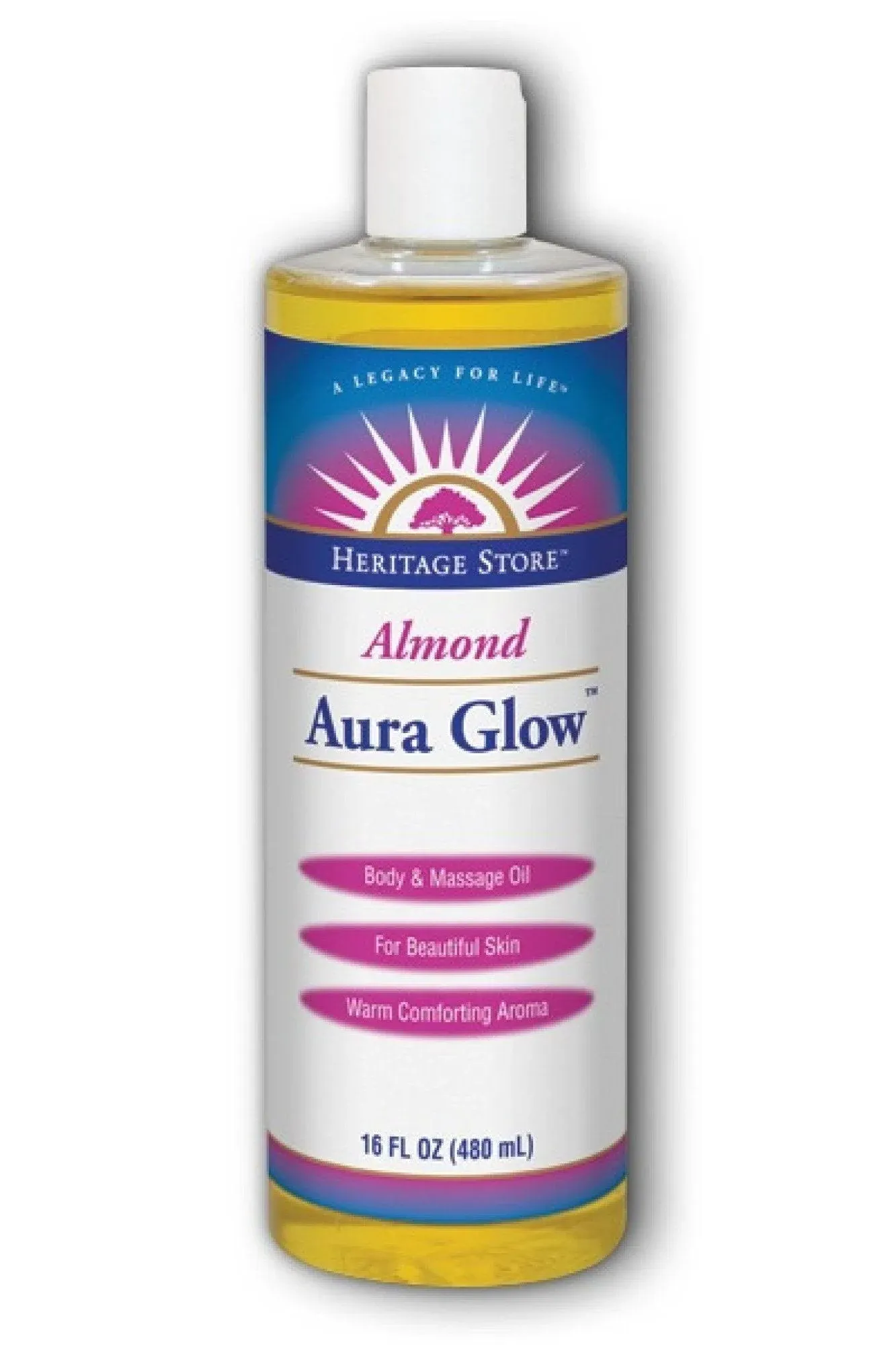 Heritage Store Aura Glow Body & Massage Oil, Almond - 16 fl oz