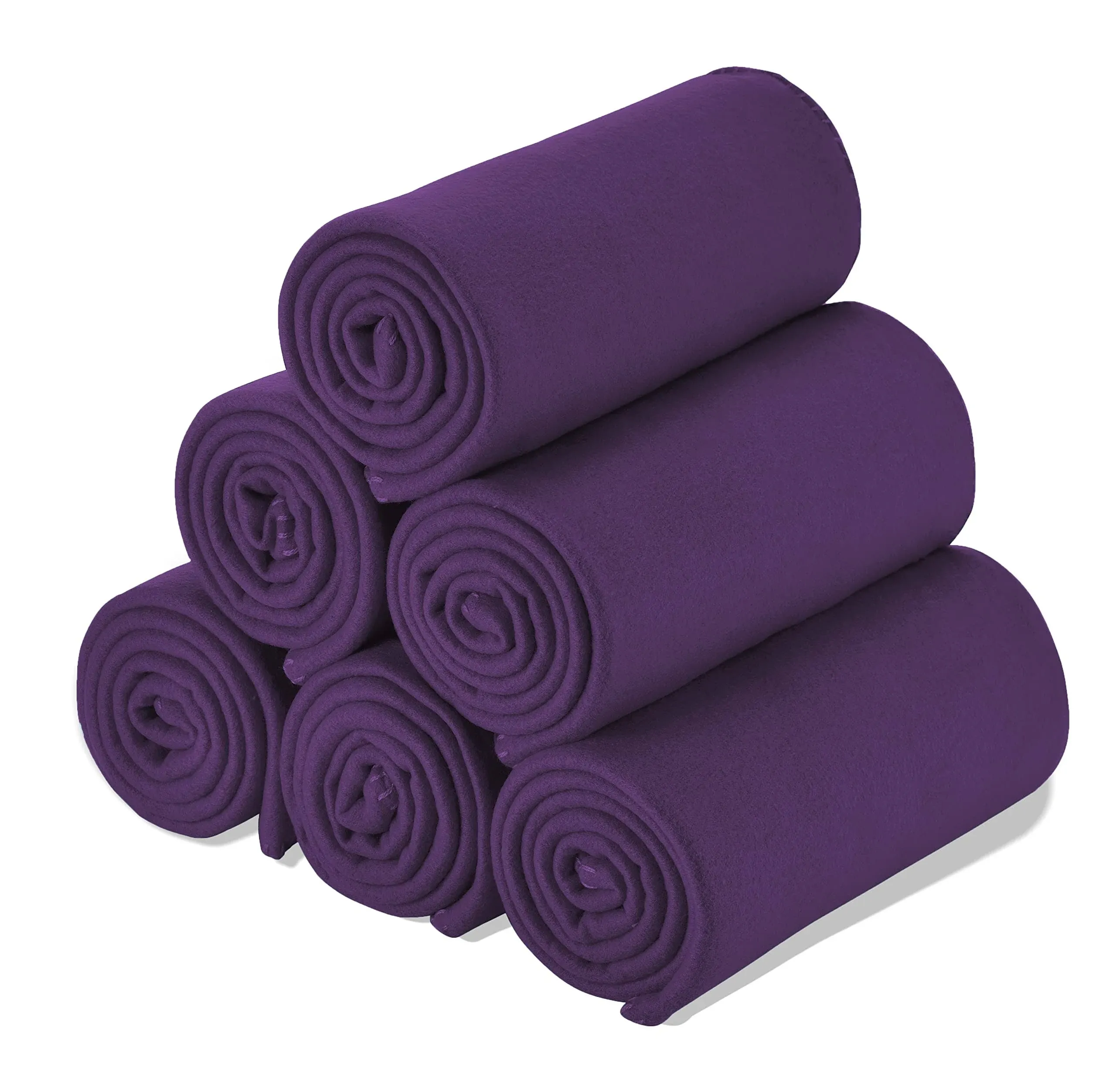 Fleece Throw Blanket Set Bulk for Travel Kids Outdoor Wedding Pet (Purple, Pack of 6 50x60 Inches)