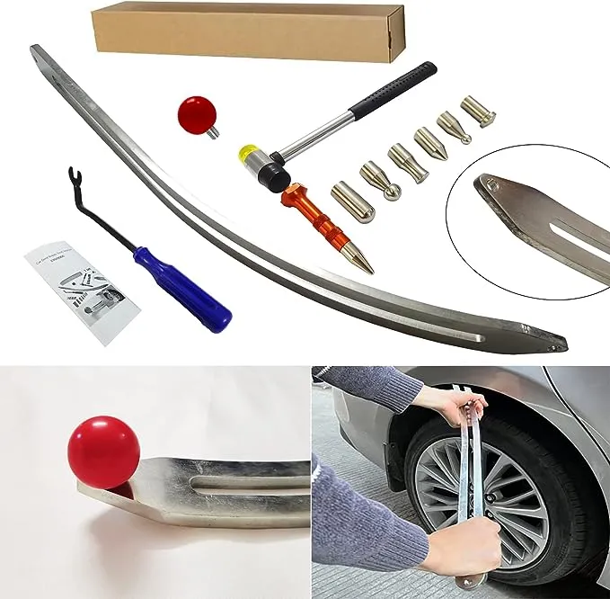 Cygoods Car Auto Dent Removal Fender Damage Repair Puller Lifter Big Curved Rod Crowbar Tools Hook Rods Kit at MechanicSurplus.com