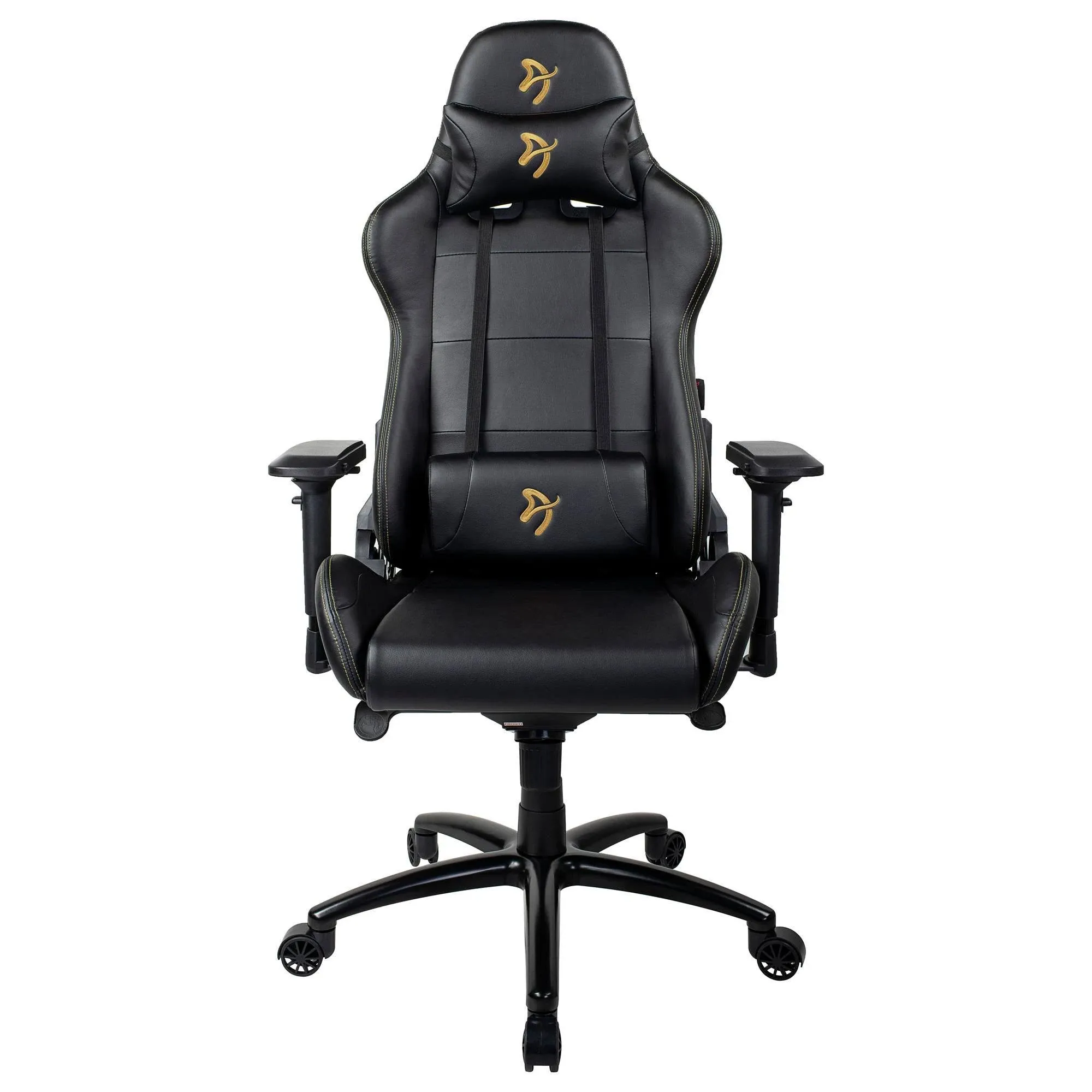 Arozzi Verona Signature Premium PU Ergonomic Computer Gaming Chair Office Chair with Recliner Swivel Tilt Rocker 4D Armrests and Neck and Lumbar Pillows - Black with Gold Accents