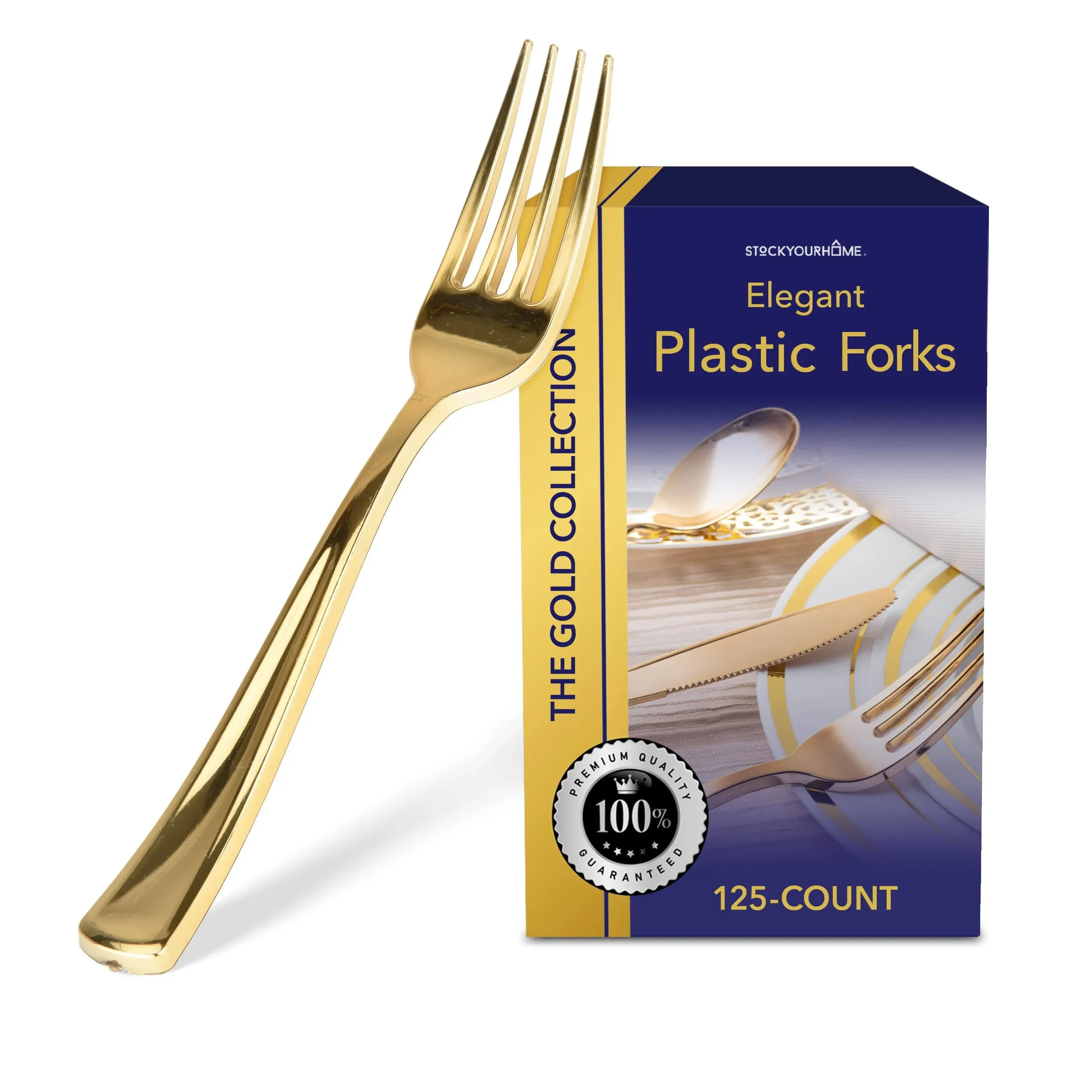 Stock Your Home 125 Forks Plastic Silverware, Looks Like Gold Cutlery