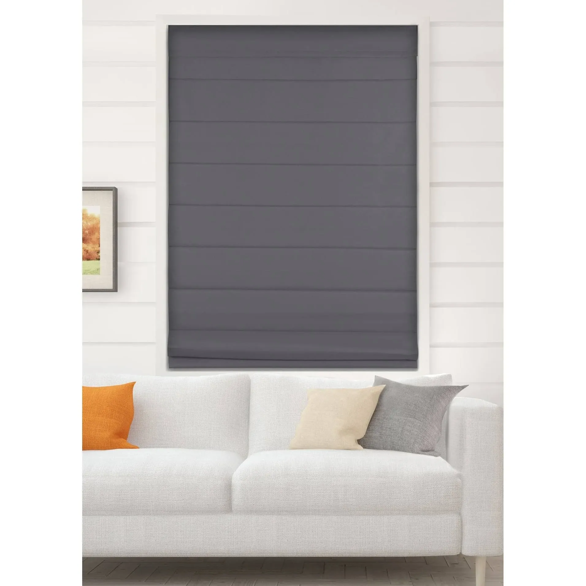 Arlo Blinds Thermal Room Darkening Fabric Roman Shades, Color: Graphite, Size: 31.5" W X 60" H, Cordless Lift Window Blinds