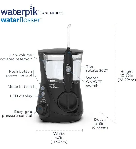 Waterpik Aquarius Water Flosser professionnel pour les dents, gencives, accolades, soins dentaires, puissance électrique avec 10 paramètres, 7 conseil