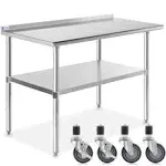 Stainless Steel 24&#034; x 48&#034; NSF Kitchen Restaurant Prep Table w Backsplash Casters