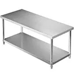 VEVOR 72 x 30 x 34 in. Stainless Steel Commercial Prep Table