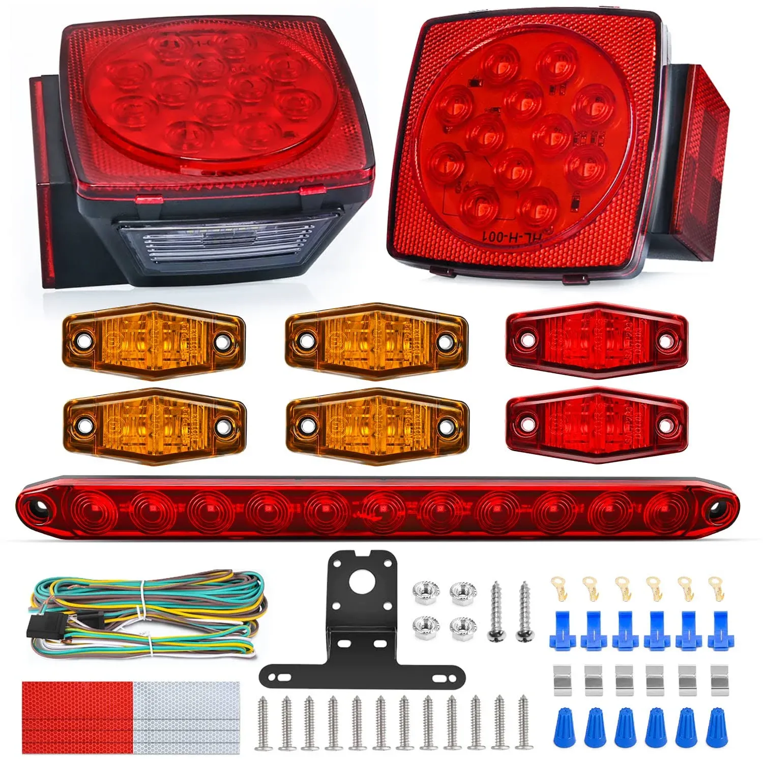 Nilight LED Trailer Light Kit Square Stop Turn Tail Light Red Amber Side Marker