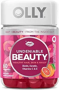 OLLY Undeniable Beauty Gummy, For Hair, Skin, Nails, Biotin, Vitamin C, Keratin, Chewable Supplement, Grapefruit, 30 Day Supply - 60 Count