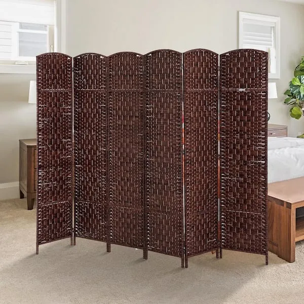 HOMCOM Room Divider 6 Panels Folding Privacy Screen 6FT Tall Portable Wicker Weave Partition Wall Divider for Bedroom Home Office, Brown