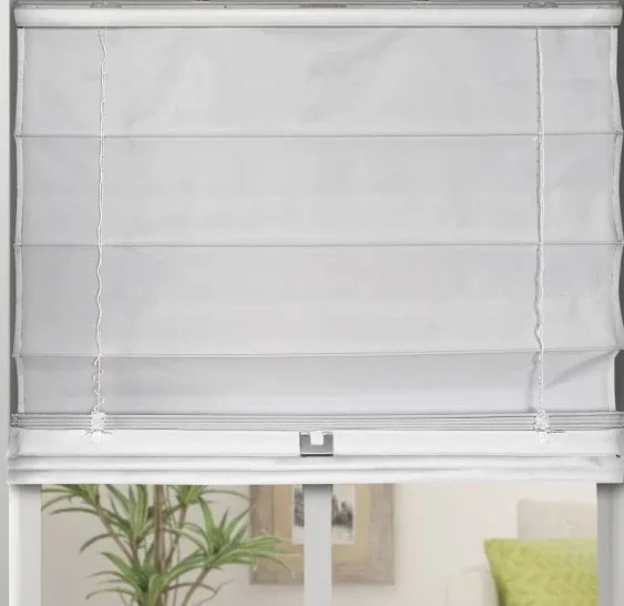 Arlo Blinds White Cordless Bottom Up Room Darkening Fabric Roman Shade 34.5 in. W x 72 in. L (Actual Size) 04RBA344720