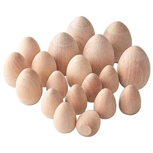 Package of 19 Assorted Unfinished Wood Eggs from Factory Direct Craft - Wooden Eggs for Easter Holiday Crafts DIY and Decorations