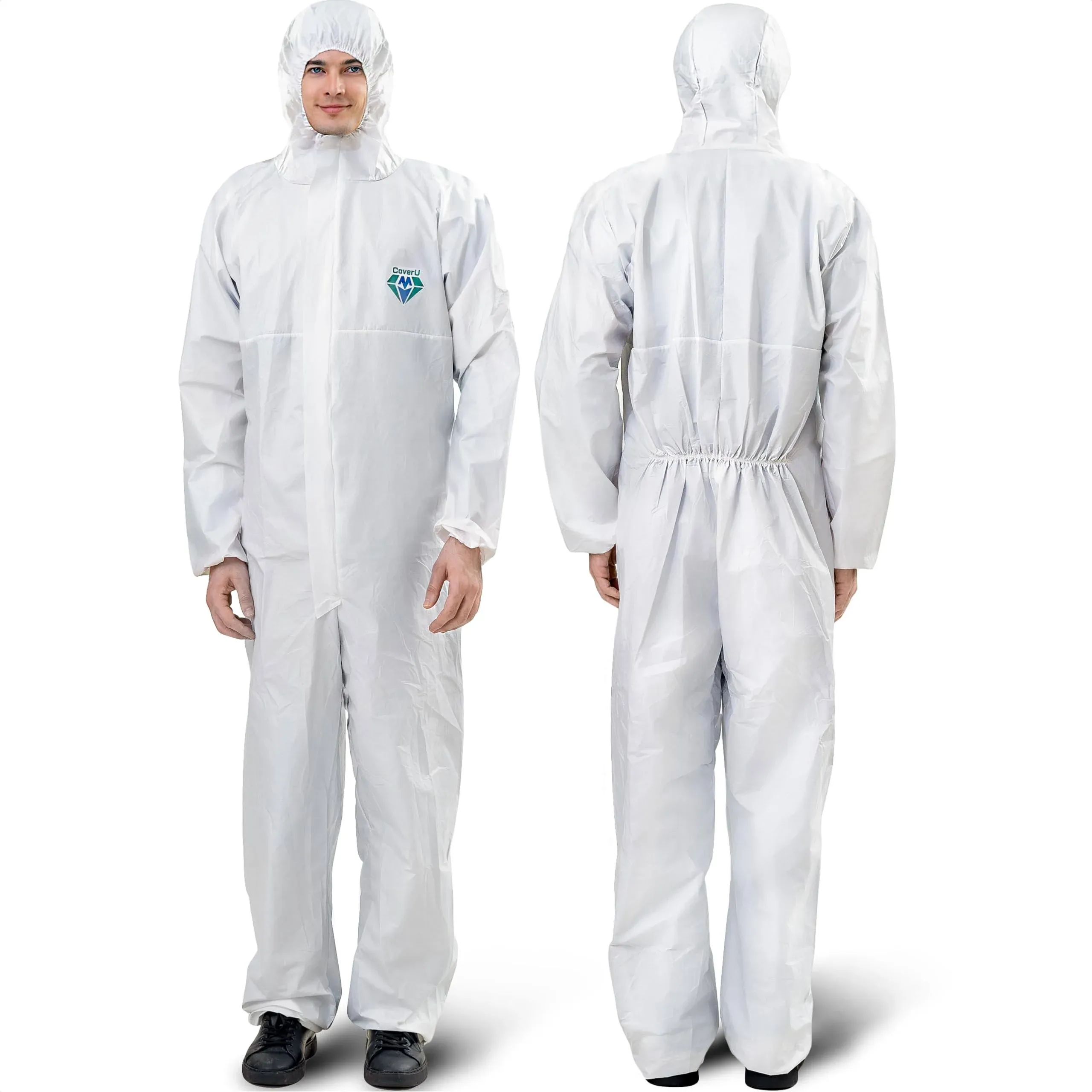 Medtecs Hazmat Suits - 6 Sizes Options (1 Pc) - Without Sealed Tape - AAMI Level 4 Disposable Coverall PPE Suit - CoverU Full Body Protective Clothing