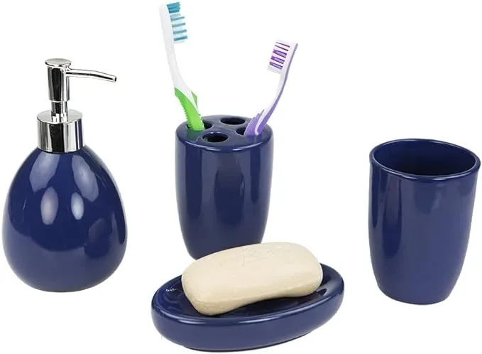 Home Basics 4 Piece Bath Bathroom Accessory Set (Navy)