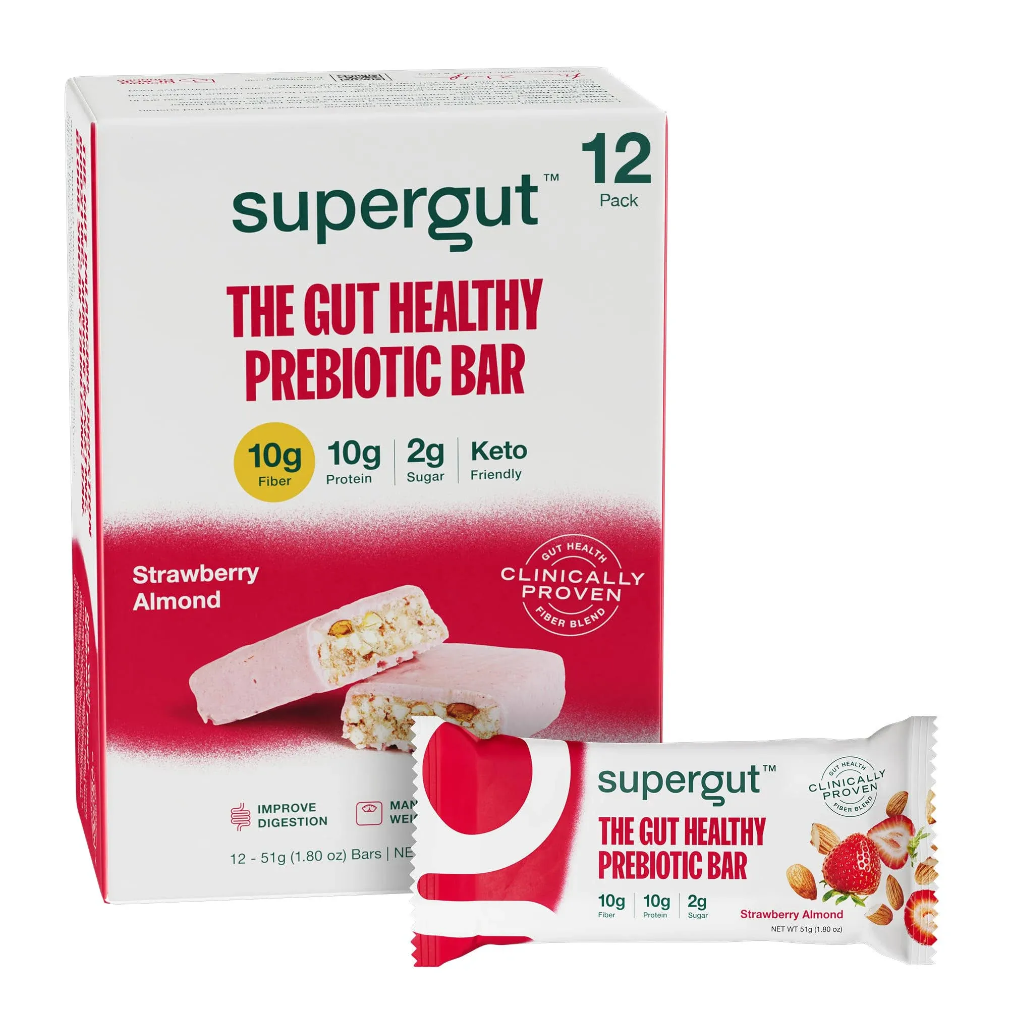 The Gut Healthy Prebiotic Bar - Strawberry Almond (12 Bars)