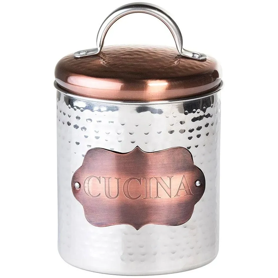 Amici Home Cucina Collection Metal Storage Canister, 38-Ounce - Silver/Bronze