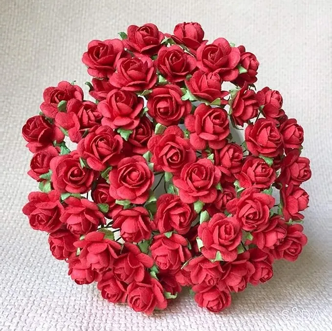 100 pcs Mini Paper Flowers red Color 18 mm Mulberry Paper Flower Scrapbooking..<wbr/>.