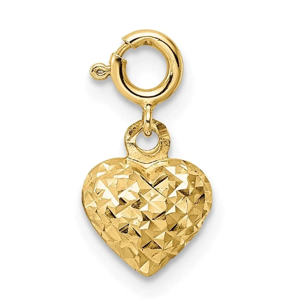 14K Yellow Gold Heart with Spring Ring Clasp Charm