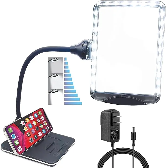 MagniPros 4X Magnifying Glass with Bright LEDs and Stand, Flexible Gooseneck Magnifying Desk Lamp w/USB Fast Charge & Tablet Stands for Reading Fine Print, Painting, Sewing, Crafts & Close Work