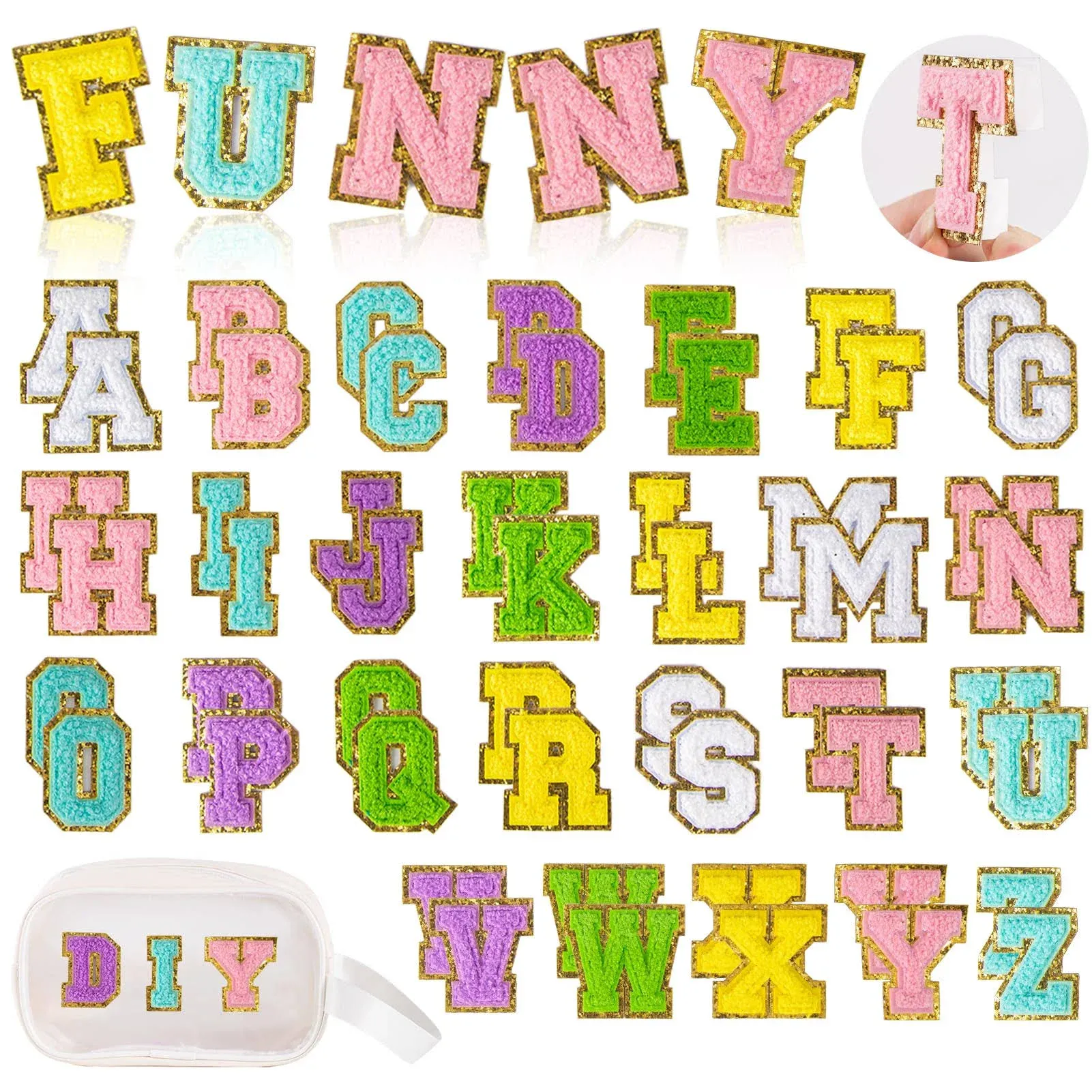 Chenille Letter Patches Self Adhesive 52 Pieces A-Z with A White Storage Bag ...