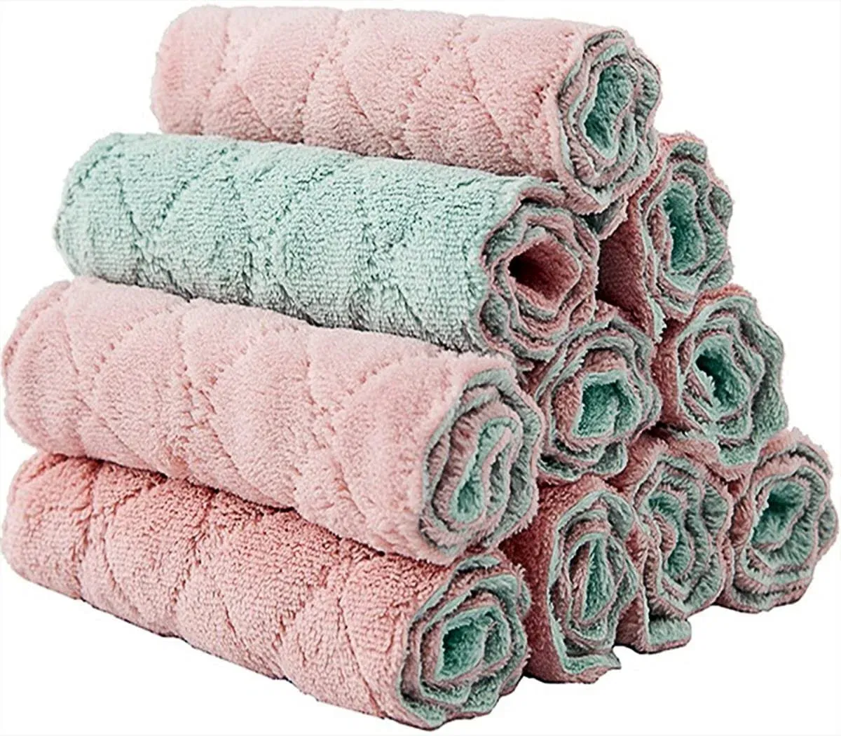 10 Pack Kitchen Cloth, Microfiber Dish Towels Washcloths, Super Absorbent Coral ...