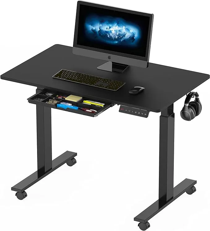 SHW Electric Height Adjustable Mobile Standing Desk