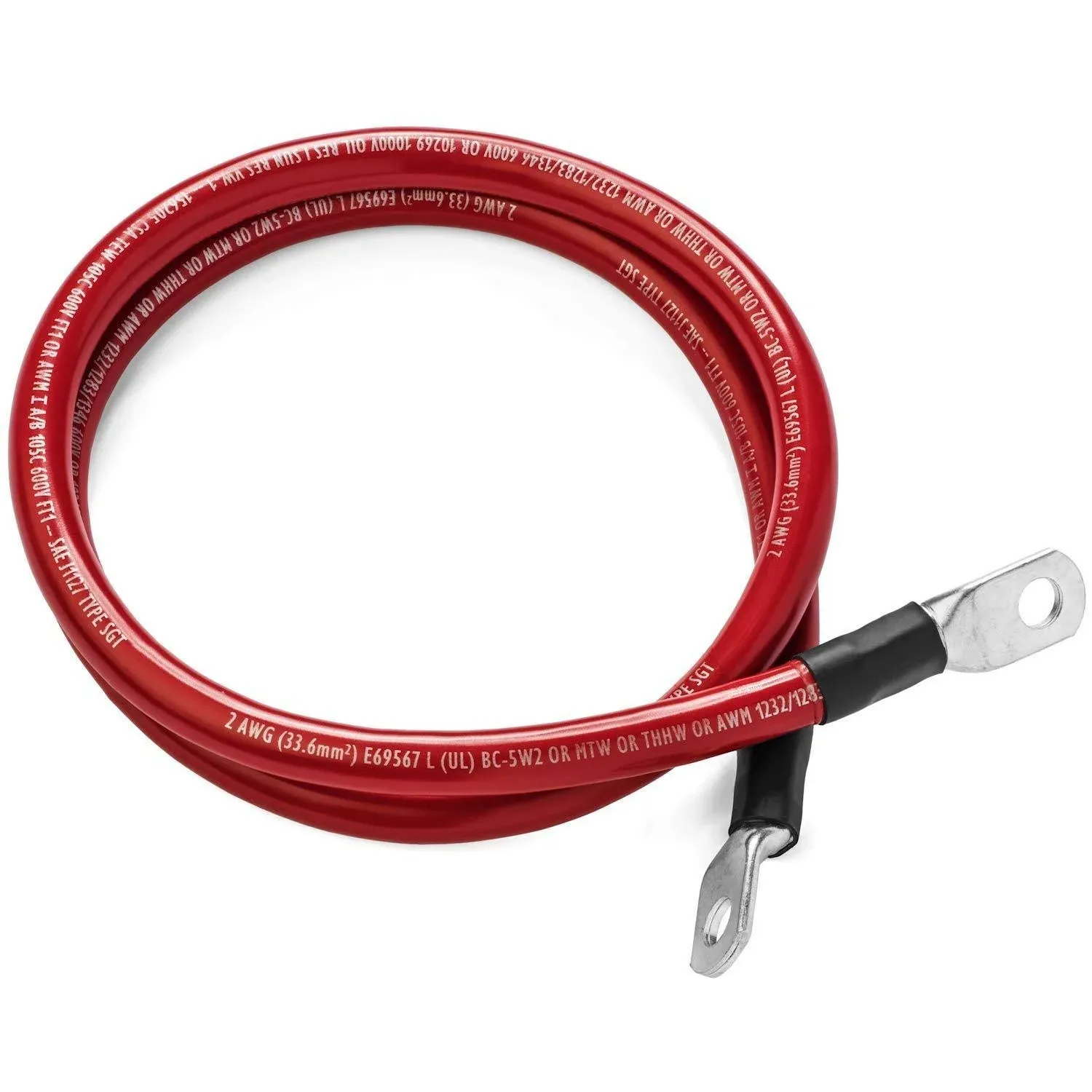 Spartan Power Red 6 Foot 2 AWG Battery Cable, Positive Only 5/16" M8