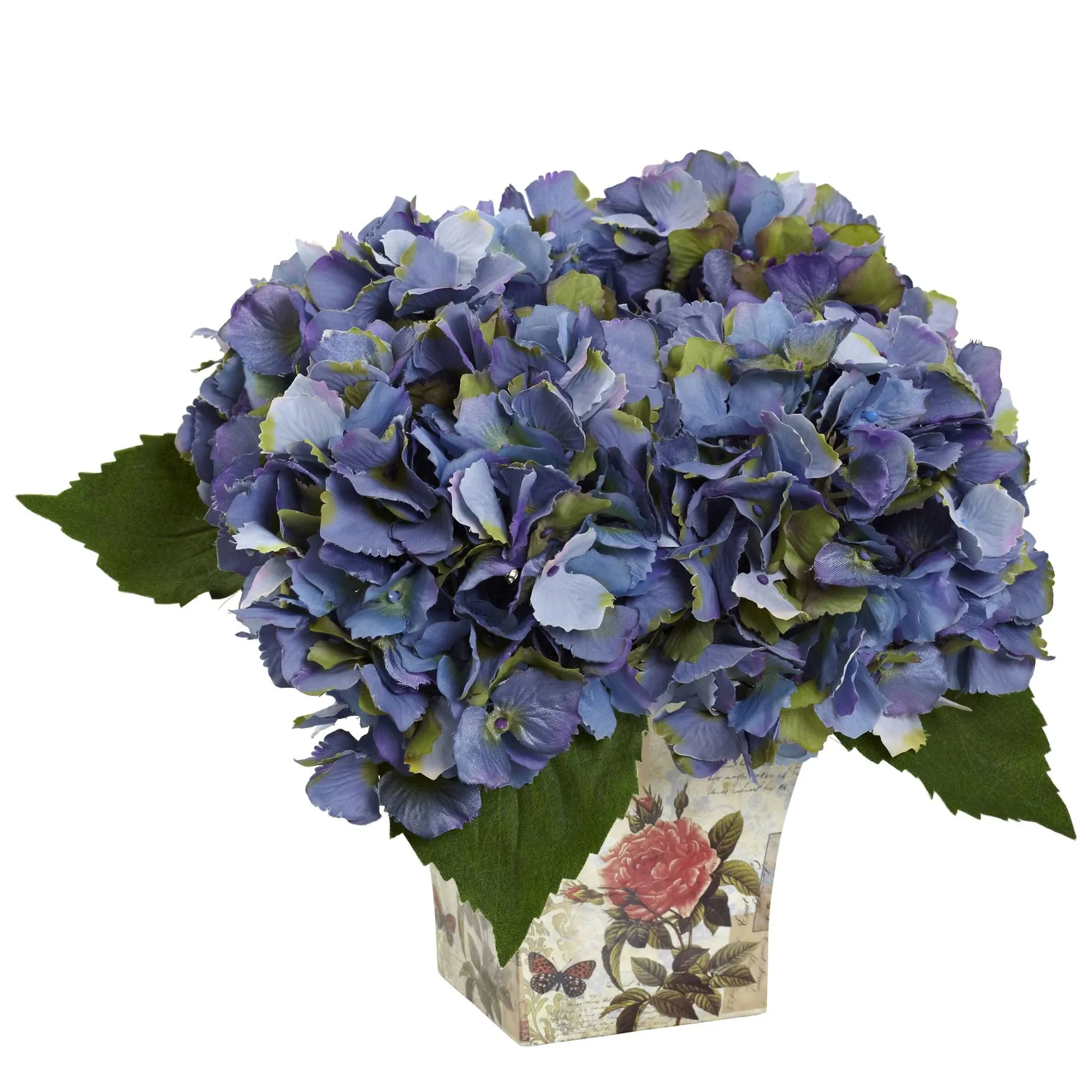 Nearly Natural Hydrangea with Floral Planter - Blue